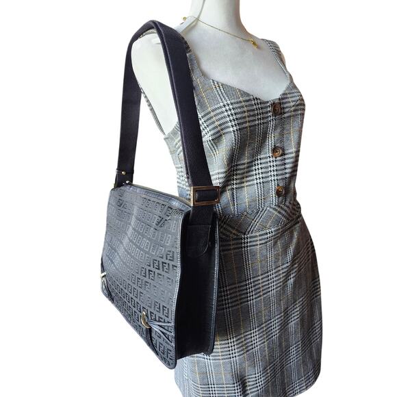 Fendi Black Zucchino Zucca Messenger Shoulder Charn Bag Vintage Y2K FF Logo - Picture 3 of 14